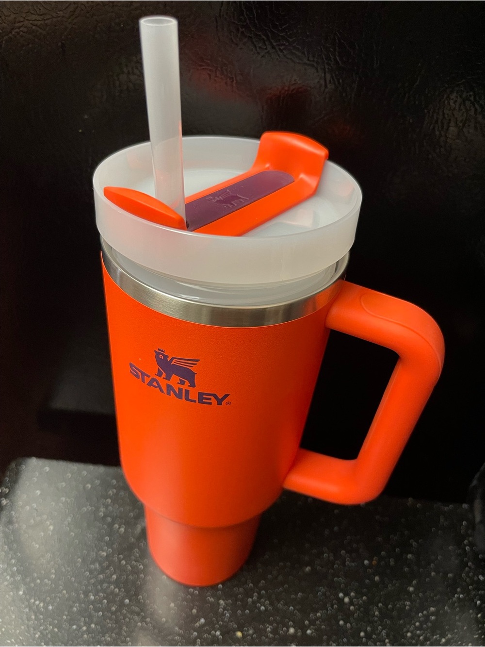 Stanley Bright Orange Insulated Travel Mug with Handle and Straw